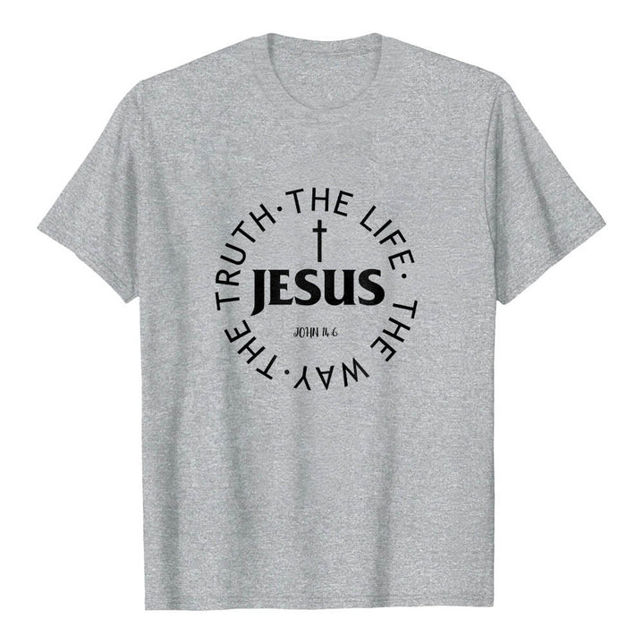 Christianartworkshop T-shirt premium à manches courtes avec croix centrée, inscription circulaire et verset Jean 14:6 - Gris - 2XL - image 3