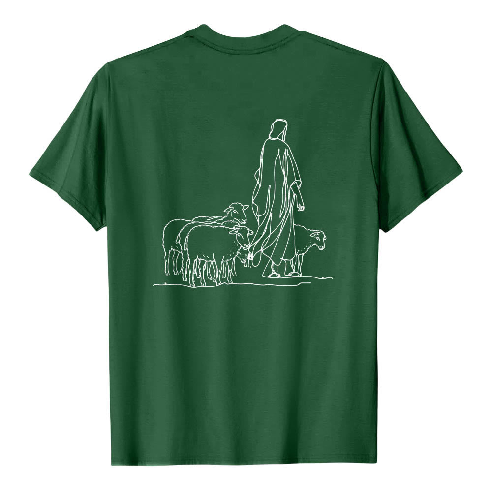 Christianartworkshop Si tu ne tiens qu'à un fil (Matthieu 9:22) - T-shirt premium à manches courtes - Illustration du berger et des brebis au dos - image 8