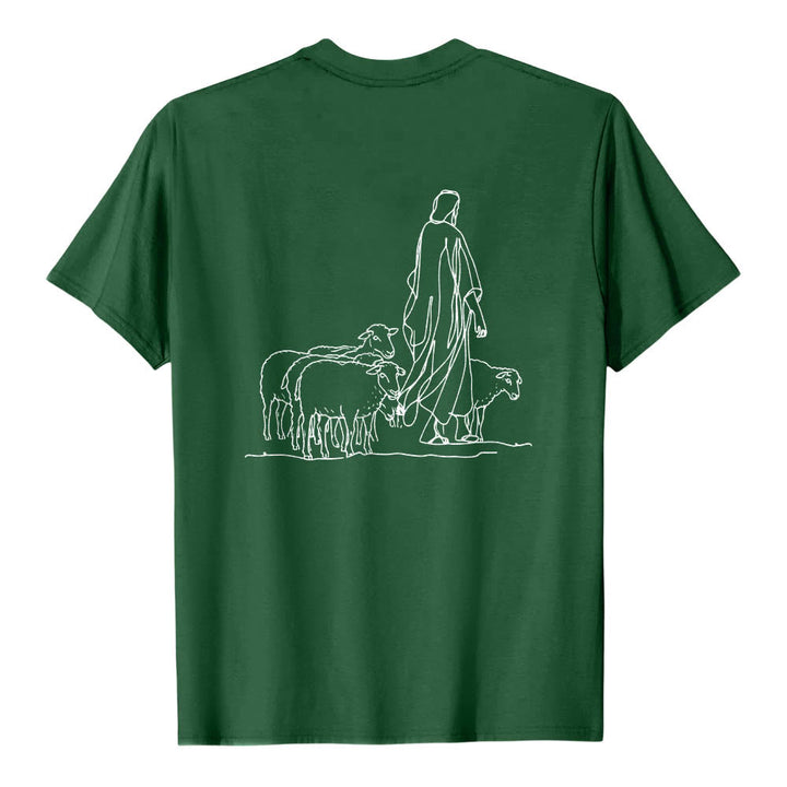 Christianartworkshop Si tu ne tiens qu'à un fil (Matthieu 9:22) - T-shirt premium à manches courtes - Illustration du berger et des brebis au dos - image 8