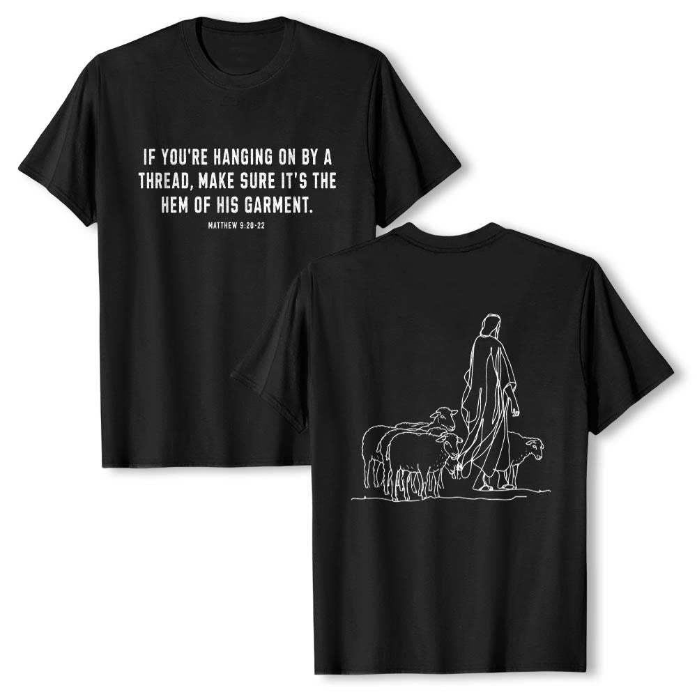Christianartworkshop Si tu ne tiens qu'à un fil (Matthieu 9:22) - T-shirt premium à manches courtes - Illustration du berger et des brebis au dos - Noir - 2XL - image 15