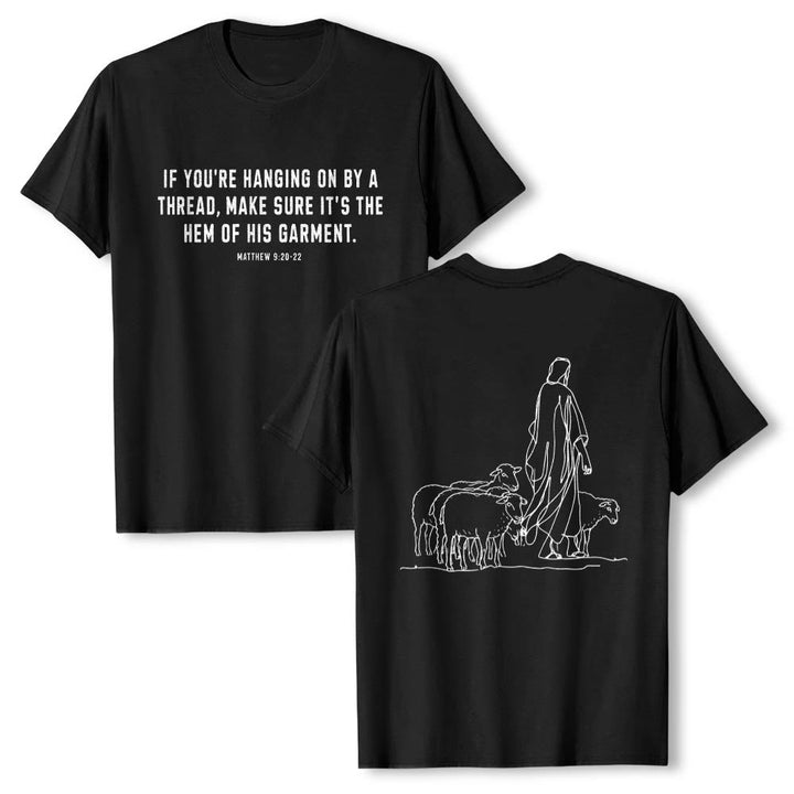 Christianartworkshop Si tu ne tiens qu'à un fil (Matthieu 9:22) - T-shirt premium à manches courtes - Illustration du berger et des brebis au dos - Noir - 2XL - image 15