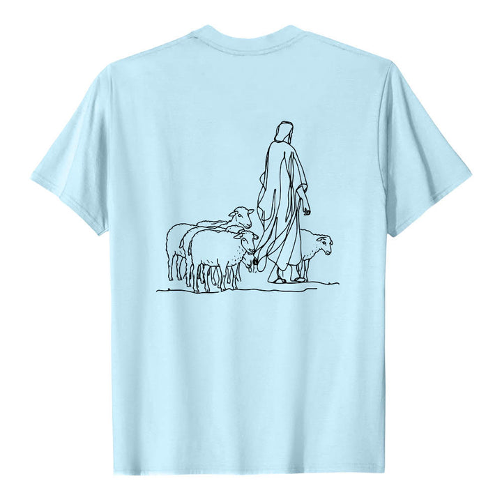 Christianartworkshop Si tu ne tiens qu'à un fil (Matthieu 9:22) - T-shirt premium à manches courtes - Illustration du berger et des brebis au dos - image 11