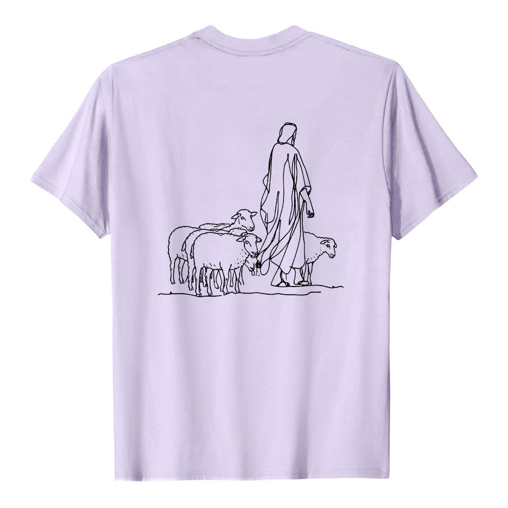 Christianartworkshop Si tu ne tiens qu'à un fil (Matthieu 9:22) - T-shirt premium à manches courtes - Illustration du berger et des brebis au dos - image 14