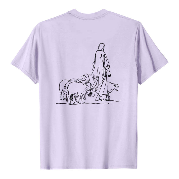 Christianartworkshop Si tu ne tiens qu'à un fil (Matthieu 9:22) - T-shirt premium à manches courtes - Illustration du berger et des brebis au dos - image 14