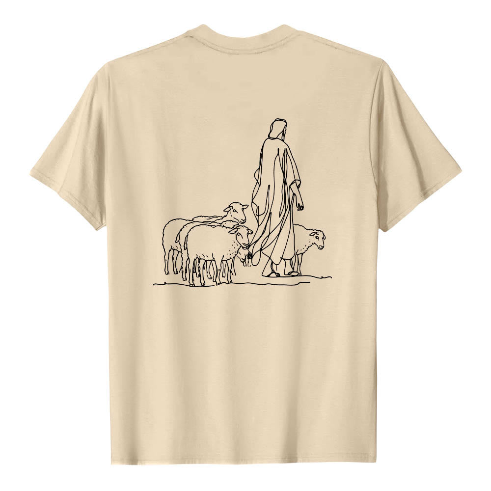 Christianartworkshop Si tu ne tiens qu'à un fil (Matthieu 9:22) - T-shirt premium à manches courtes - Illustration du berger et des brebis au dos - image 20