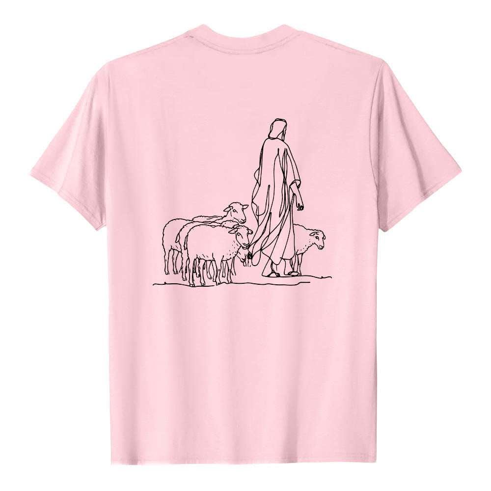 Christianartworkshop Si tu ne tiens qu'à un fil (Matthieu 9:22) - T-shirt premium à manches courtes - Illustration du berger et des brebis au dos - image 26