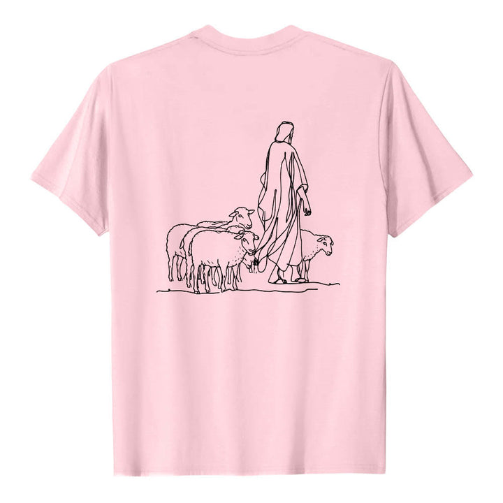 Christianartworkshop Si tu ne tiens qu'à un fil (Matthieu 9:22) - T-shirt premium à manches courtes - Illustration du berger et des brebis au dos - image 26