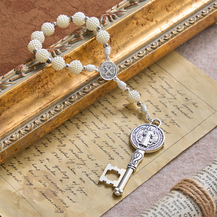 Christianartworkshop Chapelet de poche en cordon avec perles et pendentif clé gravé de saint Benoît - image 2