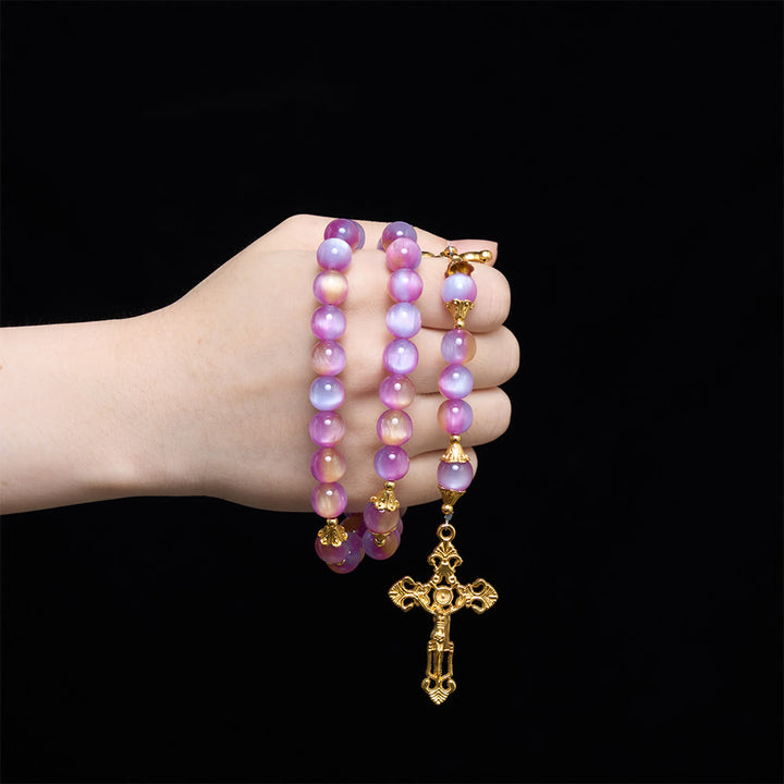 Christianartworkshop Crucifix à perles œil-de-chat irisées dégradées et chapelet arqué de Notre-Dame - image 1