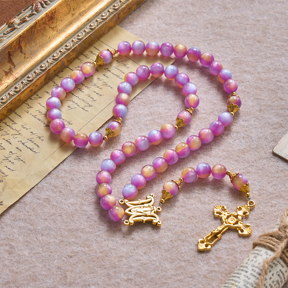 Christianartworkshop Crucifix à perles œil-de-chat irisées dégradées et chapelet arqué de Notre-Dame - image 2