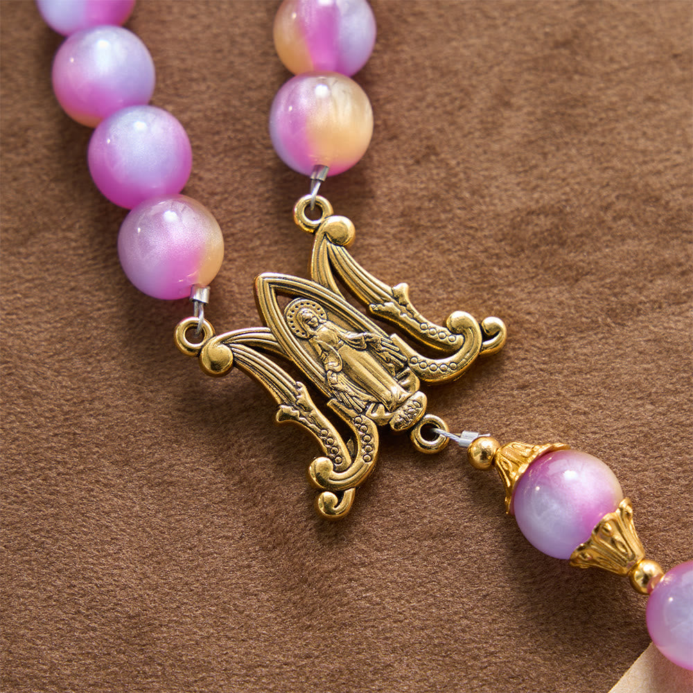 Christianartworkshop Crucifix à perles œil-de-chat irisées dégradées et chapelet arqué de Notre-Dame - image 6