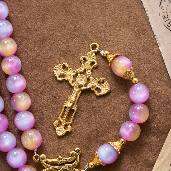 Christianartworkshop Crucifix à perles œil-de-chat irisées dégradées et chapelet arqué de Notre-Dame - image 7