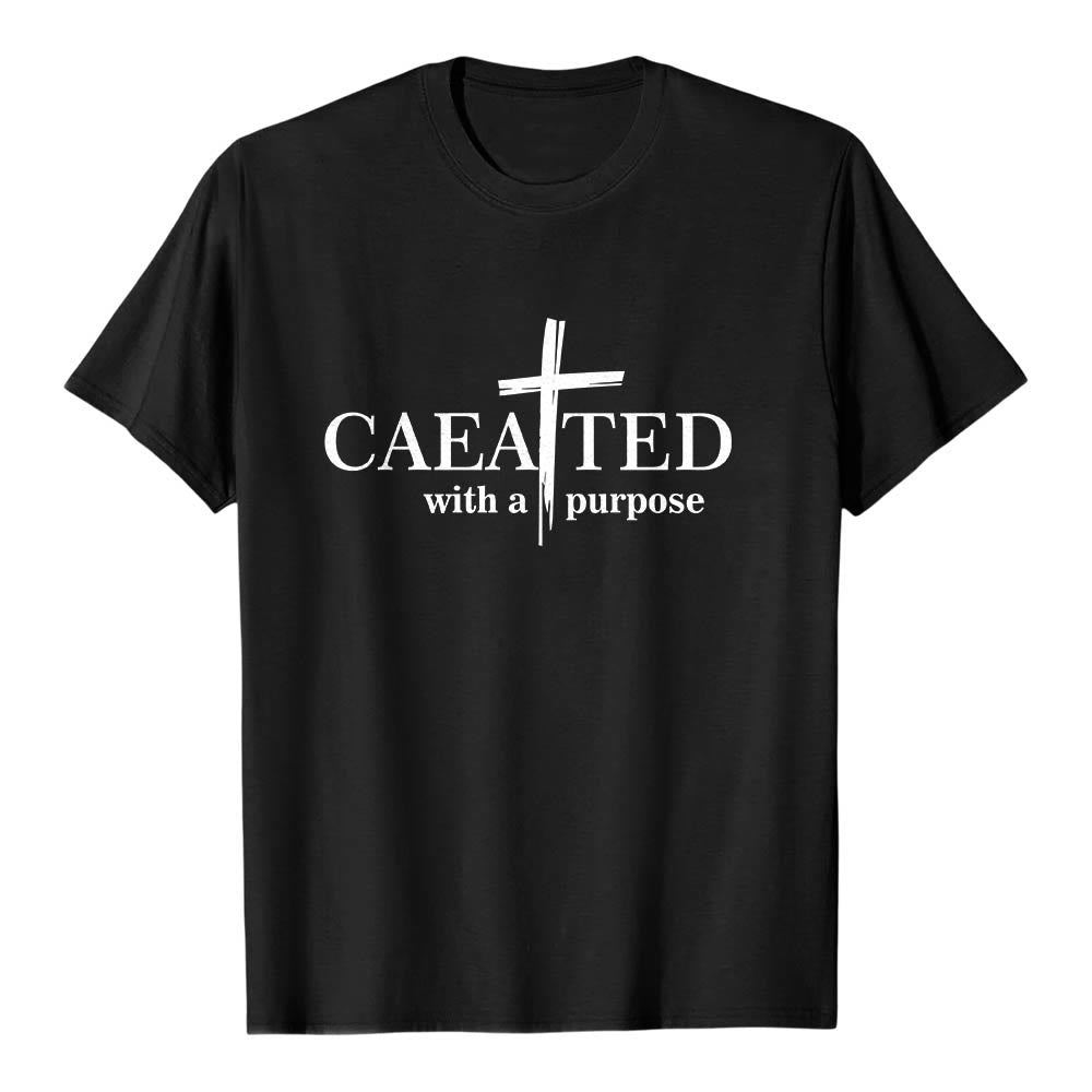 Christianartworkshop T-shirt premium à manches courtes « Créé dans un but précis » avec motif de coup de pinceau croisé. - Noir - 2XL - image 0