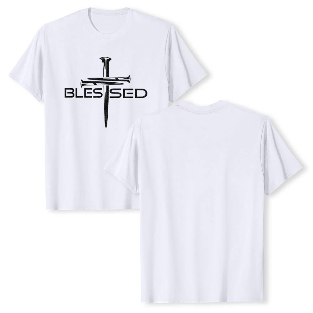 Christianartworkshop T-shirt premium à manches courtes avec imprimé en gras « Trois clous bénis » et croix fendue - image 13