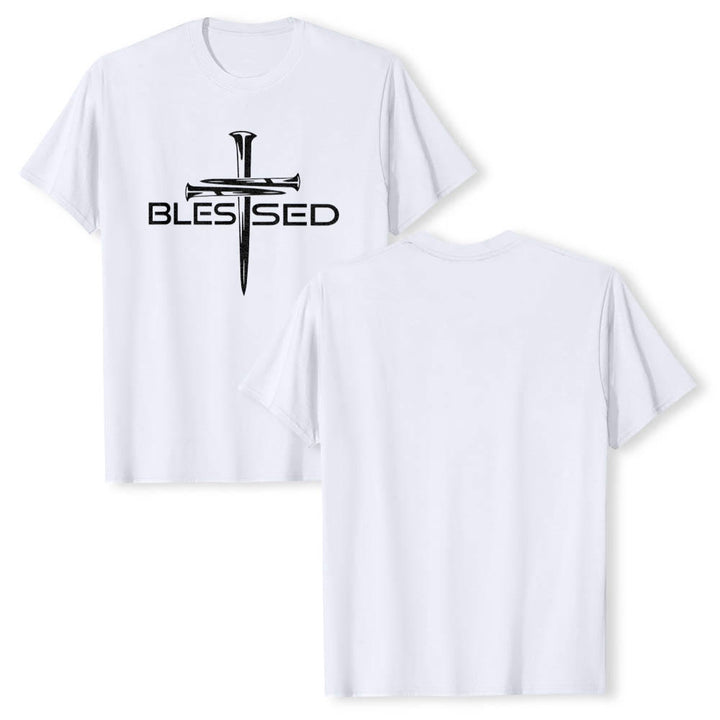 Christianartworkshop T-shirt premium à manches courtes avec imprimé en gras « Trois clous bénis » et croix fendue - image 13