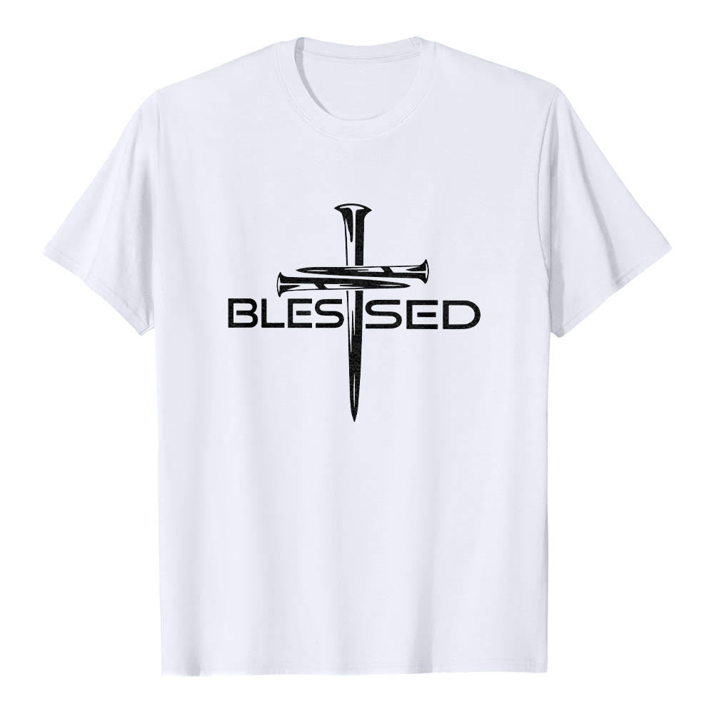 Christianartworkshop T-shirt premium à manches courtes avec imprimé en gras « Trois clous bénis » et croix fendue - Blanc - 2XL - image 12