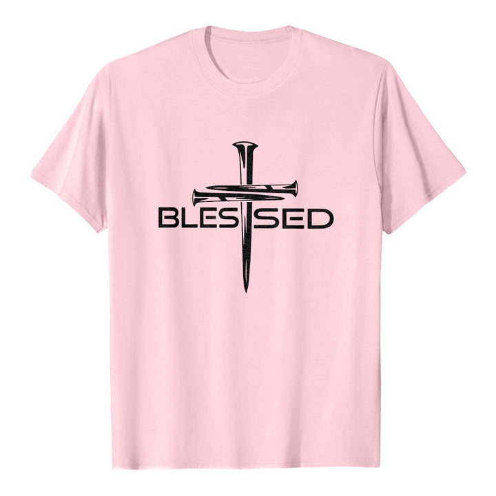 Christianartworkshop T-shirt premium à manches courtes avec imprimé en gras « Trois clous bénis » et croix fendue - Rose - 2XL - image 24