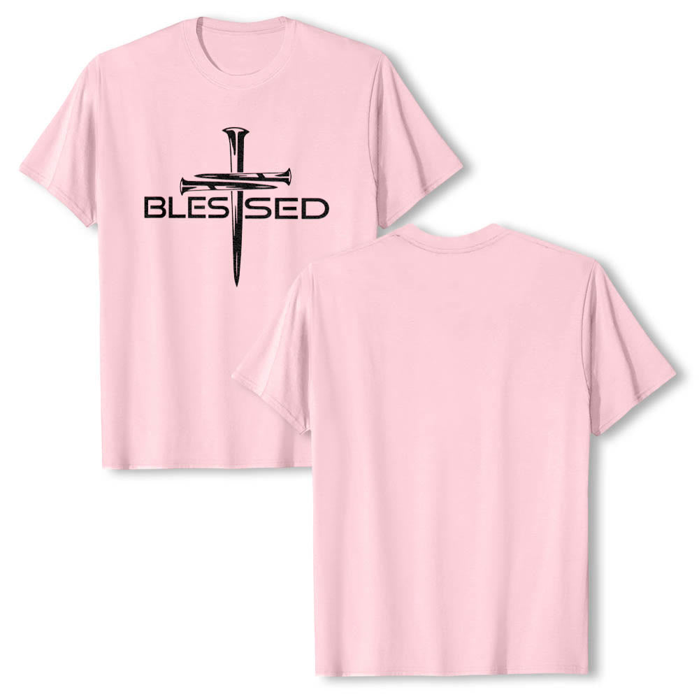 Christianartworkshop T-shirt premium à manches courtes avec imprimé en gras « Trois clous bénis » et croix fendue - image 25