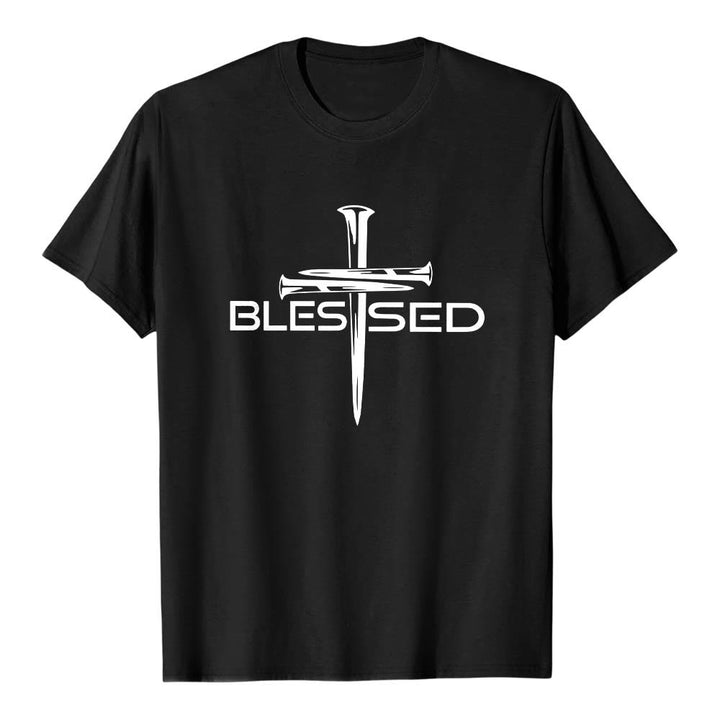 Christianartworkshop T-shirt premium à manches courtes avec imprimé en gras « Trois clous bénis » et croix fendue - Noir - 2XL - image 0