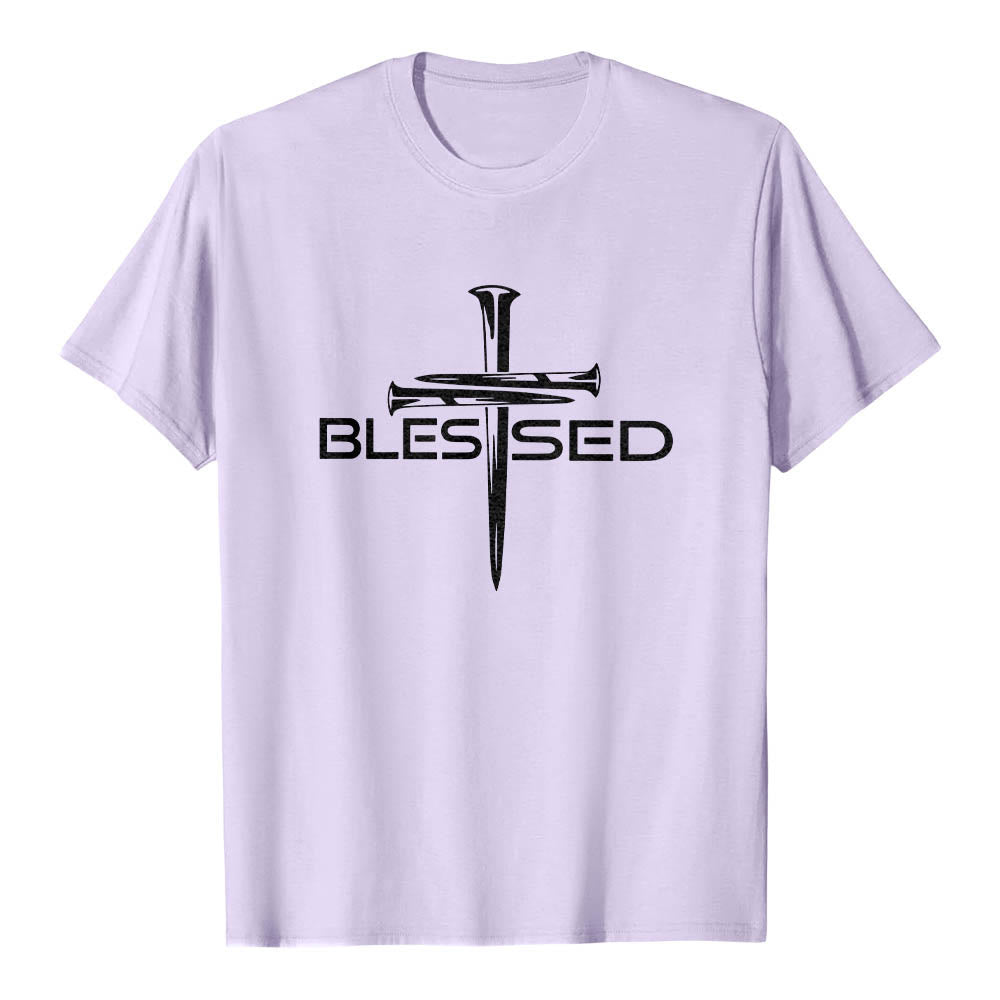 Christianartworkshop T-shirt premium à manches courtes avec imprimé en gras « Trois clous bénis » et croix fendue - Violet - 2XL - image 9