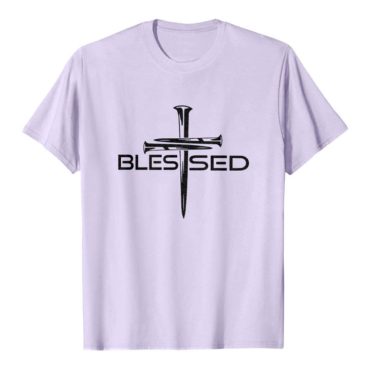 Christianartworkshop T-shirt premium à manches courtes avec imprimé en gras « Trois clous bénis » et croix fendue - Violet - 2XL - image 9