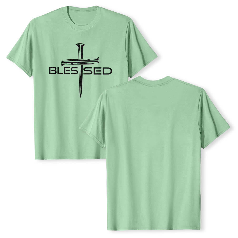 Christianartworkshop T-shirt premium à manches courtes avec imprimé en gras « Trois clous bénis » et croix fendue - image 22
