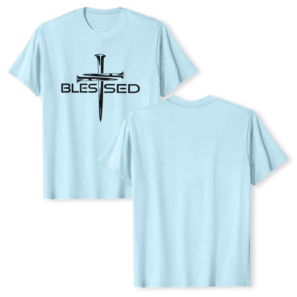 Christianartworkshop T-shirt premium à manches courtes avec imprimé en gras « Trois clous bénis » et croix fendue - image 7
