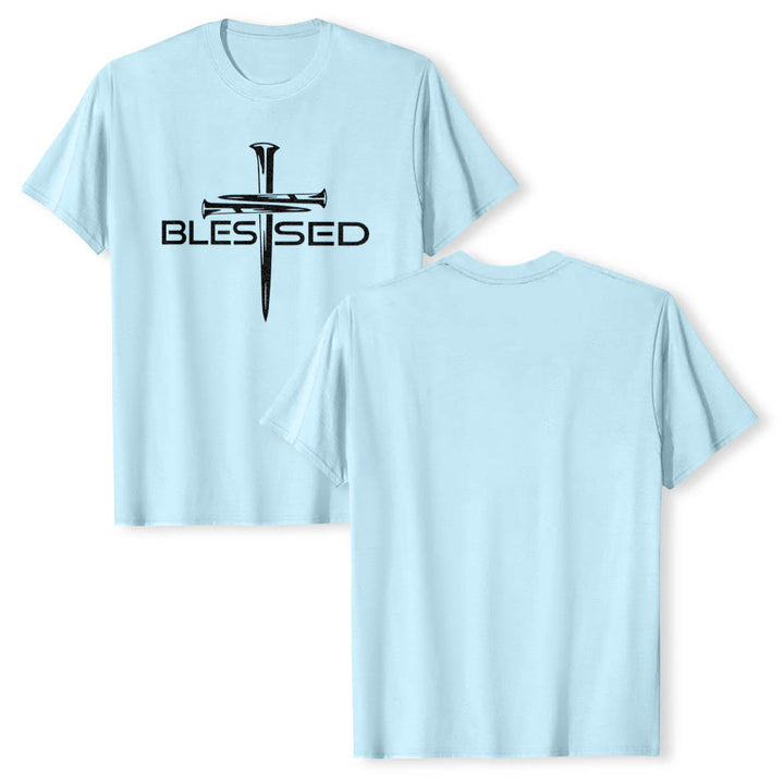 Christianartworkshop T-shirt premium à manches courtes avec imprimé en gras « Trois clous bénis » et croix fendue - image 7