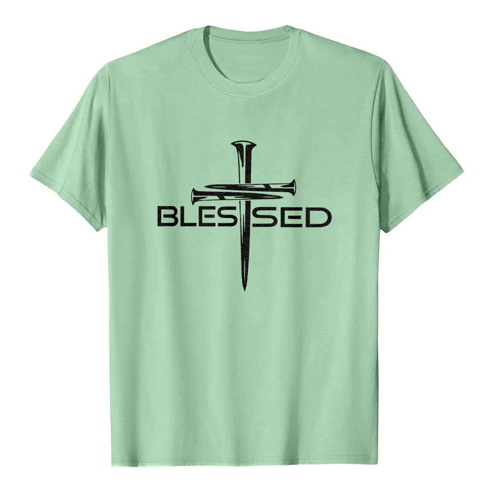 Christianartworkshop T-shirt premium à manches courtes avec imprimé en gras « Trois clous bénis » et croix fendue - Vert clair - 2XL - image 21