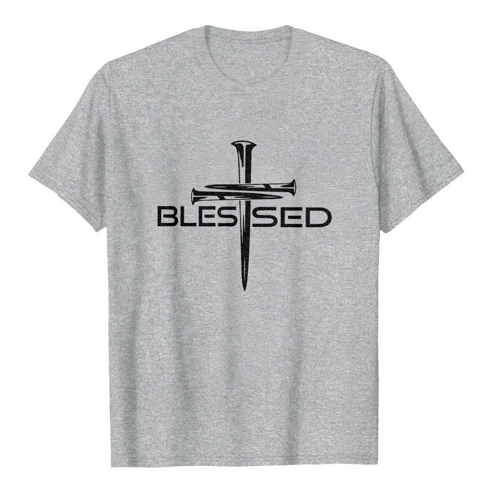 Christianartworkshop T-shirt premium à manches courtes avec imprimé en gras « Trois clous bénis » et croix fendue - Gris - 2XL - image 15