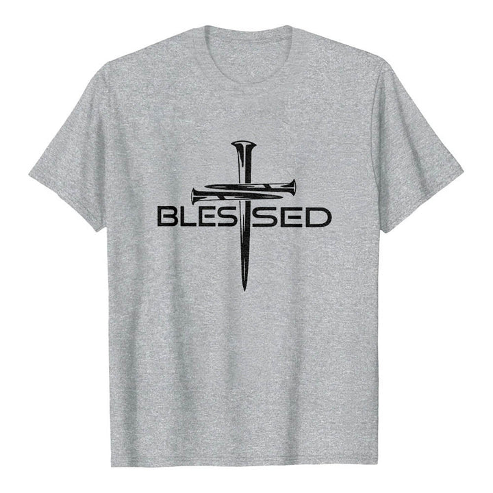 Christianartworkshop T-shirt premium à manches courtes avec imprimé en gras « Trois clous bénis » et croix fendue - Gris - 2XL - image 15
