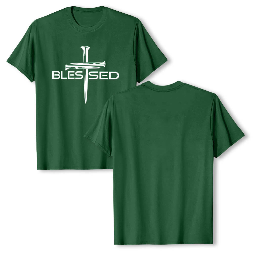 Christianartworkshop T-shirt premium à manches courtes avec imprimé en gras « Trois clous bénis » et croix fendue - image 4