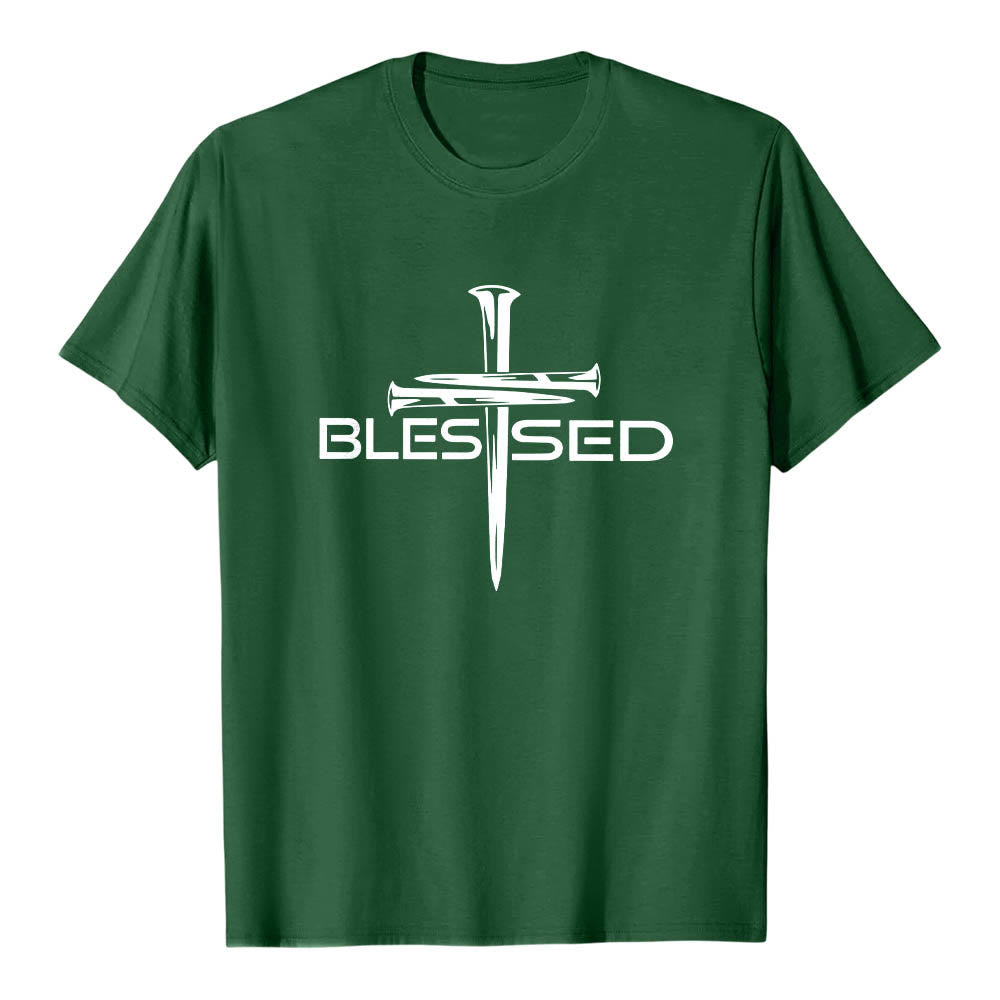Christianartworkshop T-shirt premium à manches courtes avec imprimé en gras « Trois clous bénis » et croix fendue - Vert foncé - 2XL - image 3