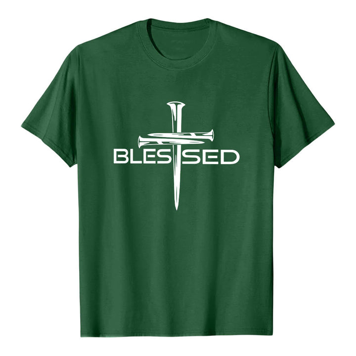 Christianartworkshop T-shirt premium à manches courtes avec imprimé en gras « Trois clous bénis » et croix fendue - Vert foncé - 2XL - image 3