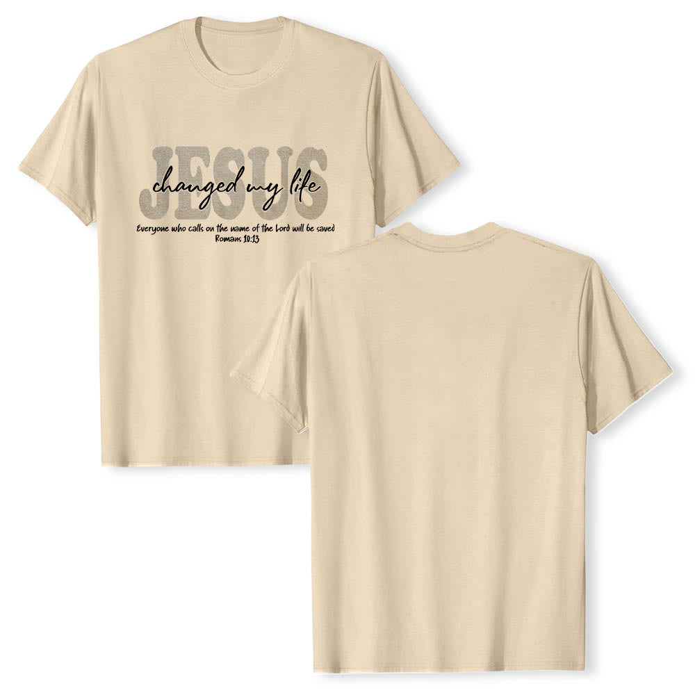 Christianartworkshop T-shirt premium à manches courtes avec inscription cursive « Jésus a changé ma vie » (Romains 10:13), triple couche de texte. - Beige - 2XL - image 18