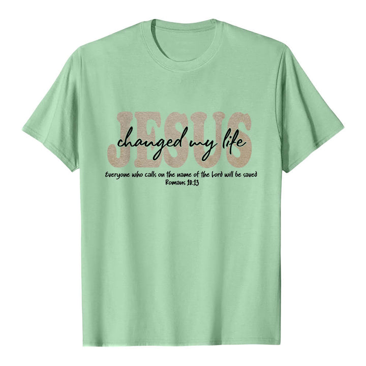 Christianartworkshop T-shirt premium à manches courtes avec inscription cursive « Jésus a changé ma vie » (Romains 10:13), triple couche de texte. - Vert clair - 2XL - image 21