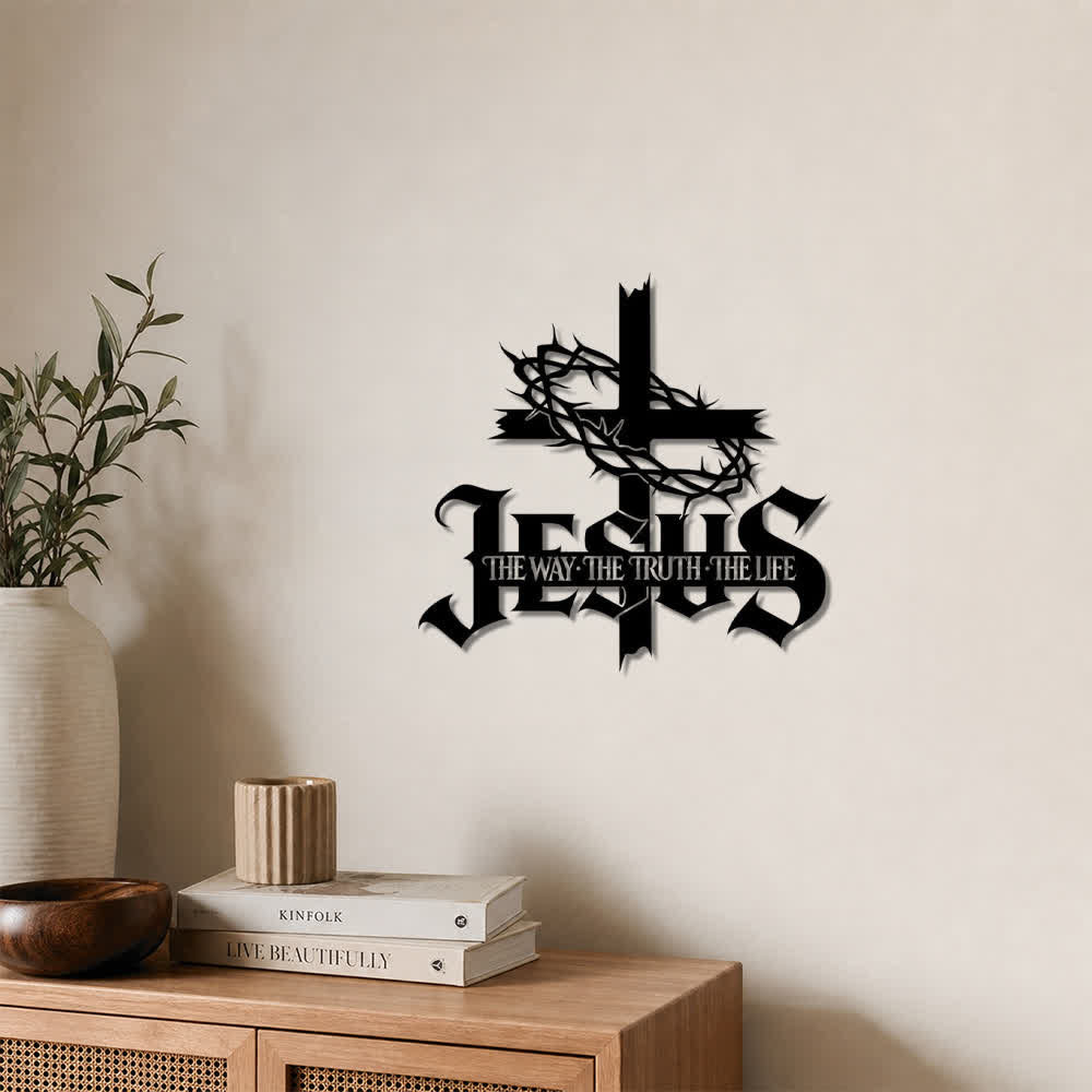 Christianartworkshop Croix Couronne d'Épines avec Jésus et Décoration Murale en Métal : Symbole de la Vérité Divine Éternelle - image 0