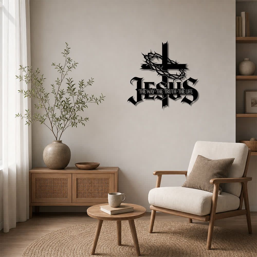 Christianartworkshop Croix Couronne d'Épines avec Jésus et Décoration Murale en Métal : Symbole de la Vérité Divine Éternelle - image 1