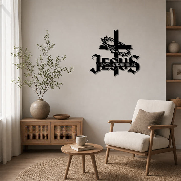 Christianartworkshop Croix Couronne d'Épines avec Jésus et Décoration Murale en Métal : Symbole de la Vérité Divine Éternelle - image 1