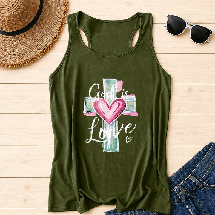 Christianartworkshop Débardeur dos nageur avec croix et cœur aquarelle dessinés à la main en écriture cursive, motif « Dieu est amour » - Vert armée - 2XL - image 12