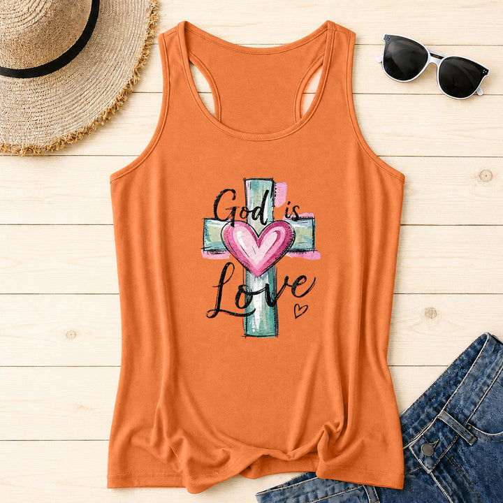 Christianartworkshop Débardeur dos nageur avec croix et cœur aquarelle dessinés à la main en écriture cursive, motif « Dieu est amour » - Orange - 2XL - image 10