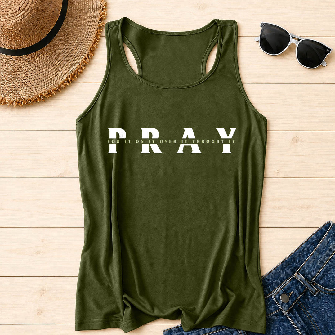 Christianartworkshop Débardeur dos nageur imprimé sur le devant avec le mot « PRAY » en superposition, effet vieilli. - Vert armée - 2XL - image 12