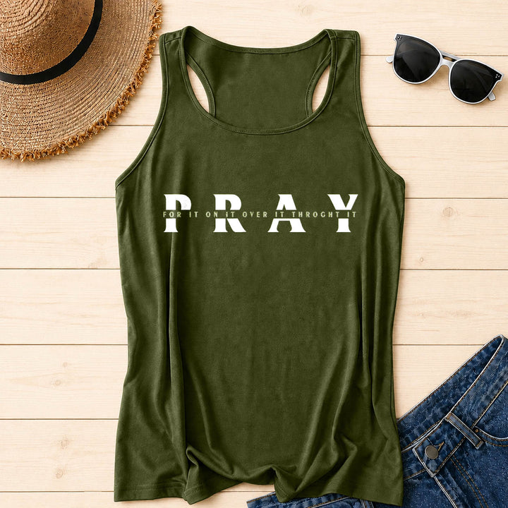 Christianartworkshop Débardeur dos nageur imprimé sur le devant avec le mot « PRAY » en superposition, effet vieilli. - Vert armée - 2XL - image 12
