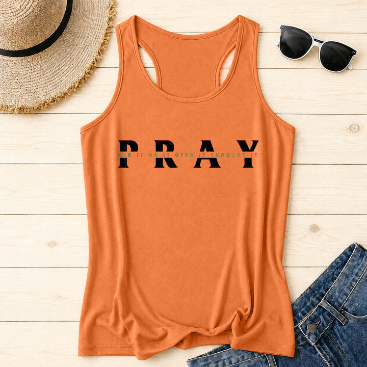 Christianartworkshop Débardeur dos nageur imprimé sur le devant avec le mot « PRAY » en superposition, effet vieilli. - Orange - 2XL - image 10