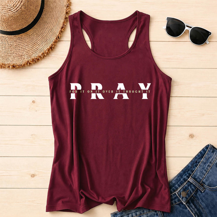 Christianartworkshop Débardeur dos nageur imprimé sur le devant avec le mot « PRAY » en superposition, effet vieilli. - Vin - 2XL - image 8