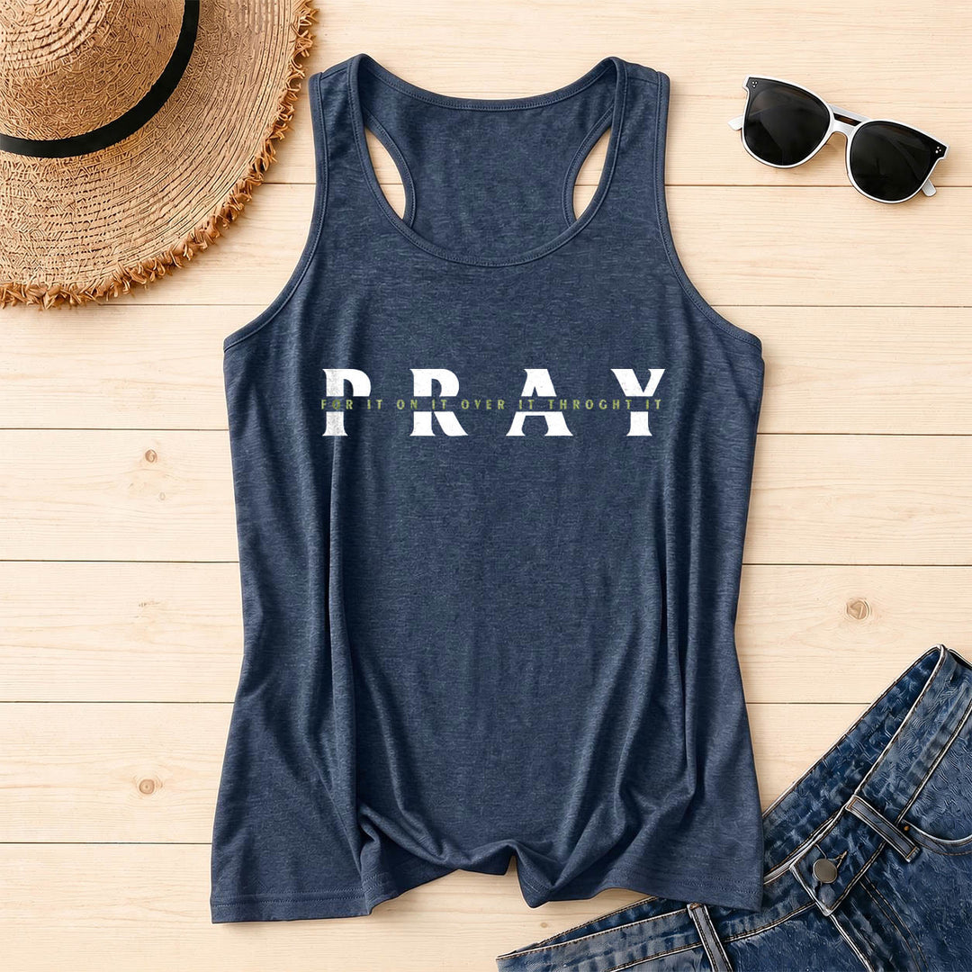 Christianartworkshop Débardeur dos nageur imprimé sur le devant avec le mot « PRAY » en superposition, effet vieilli. - Bleu marine - 2XL - image 14