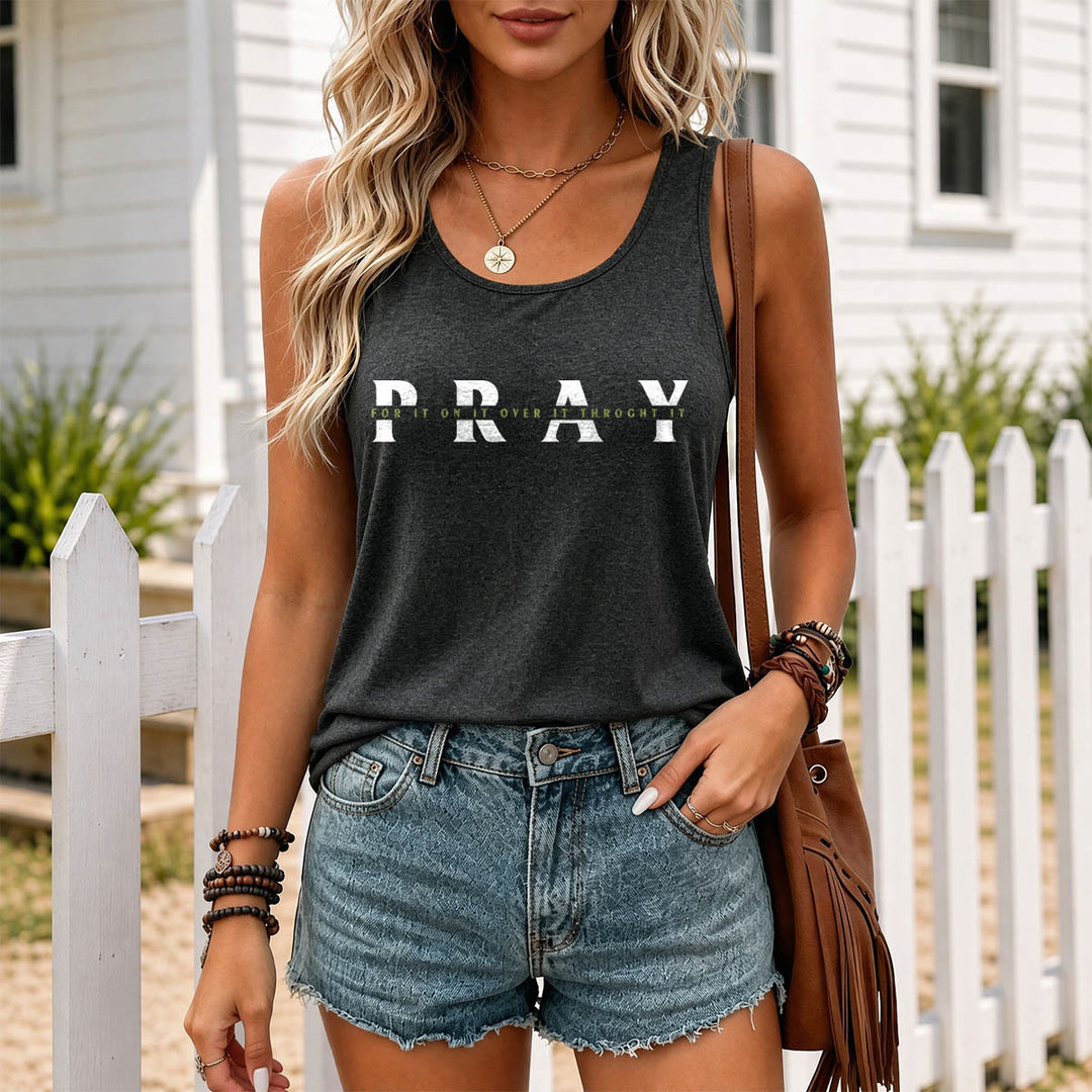 Christianartworkshop Débardeur dos nageur imprimé sur le devant avec le mot « PRAY » en superposition, effet vieilli. - image 1
