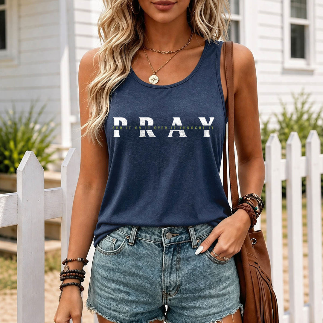 Christianartworkshop Débardeur dos nageur imprimé sur le devant avec le mot « PRAY » en superposition, effet vieilli. - image 15