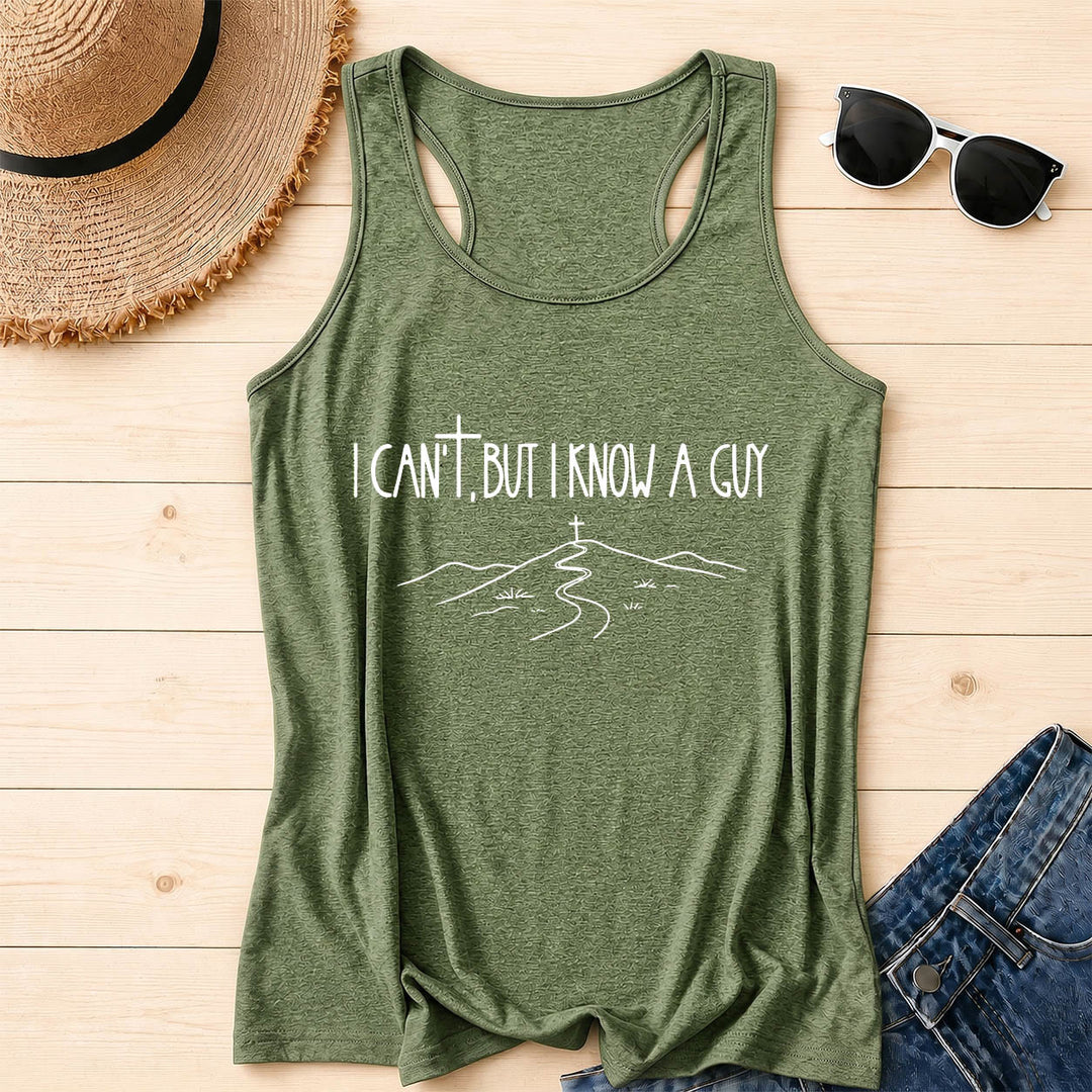 Christianartworkshop Je ne peux pas, mais je connais un gars. Débardeur dos nageur imprimé à la main Hill Cross Path. Police manuscrite. - Vert olive - 2XL - image 16