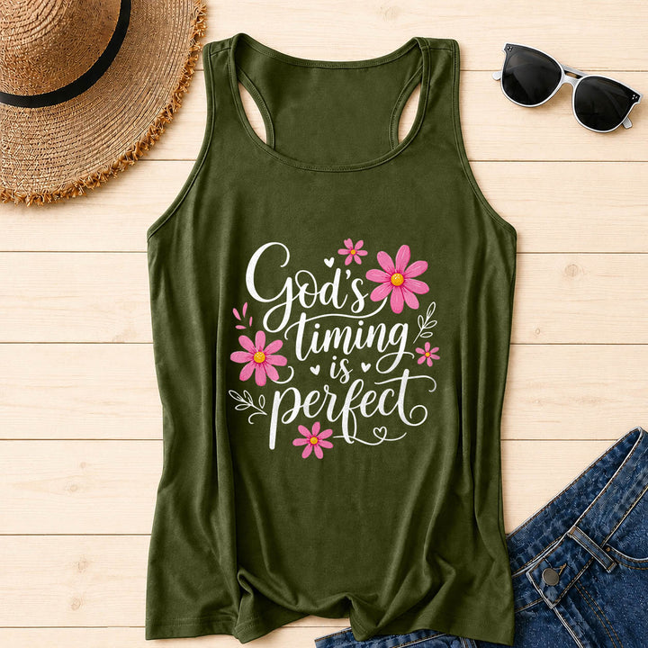 Christianartworkshop Le timing de Dieu est parfait. Débardeur dos nageur élégant à motif floral marguerite, cœur et feuille, avec inscription cursive fluide et élégante. - Vert armée - 2XL - image 14